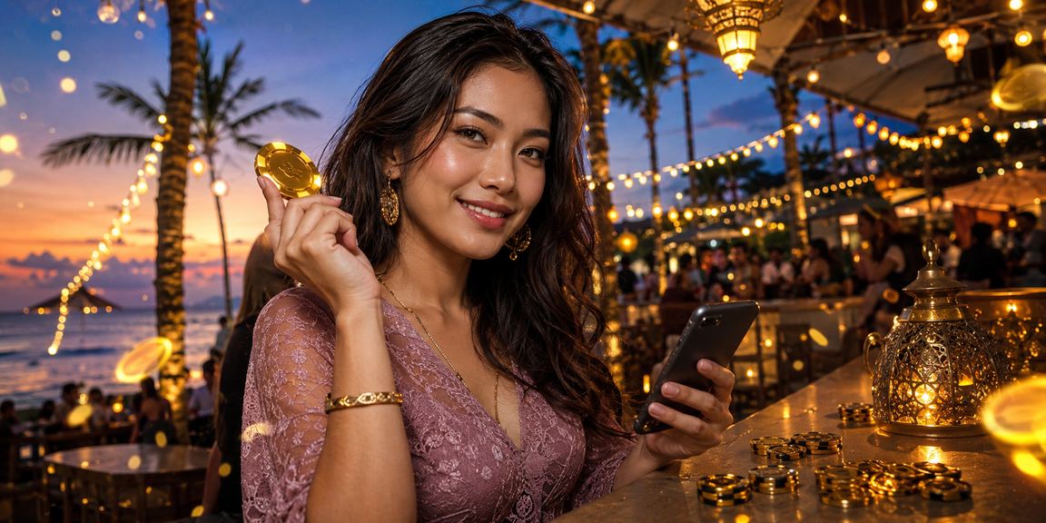 Pengguna menikmati casino mobile di tepi pantai Vietnam dengan suasana santai dan modern
